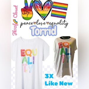 🌈 TORRID 3X EQUALITY 🌈 PRIDE EUC RAINBOW WHITE T-SHIRT